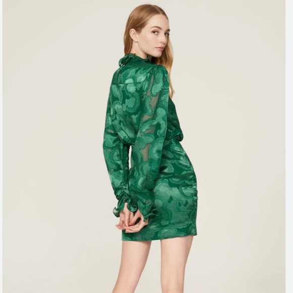 Saloni Rina B Satin Jacquard Mini Green Dress Size 0 - Picture 2 of 9